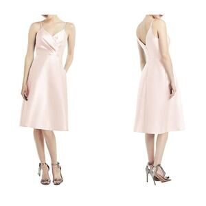 Alfred Sung Draped Faux Wrap Sateen Cocktail Dress V-Neck Blush Size 14 NWT